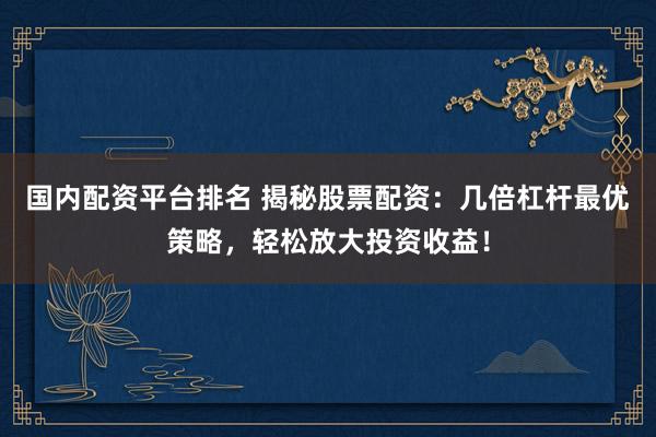 国内配资平台排名 揭秘股票配资：几倍杠杆最优策略，轻松放大投资收益！