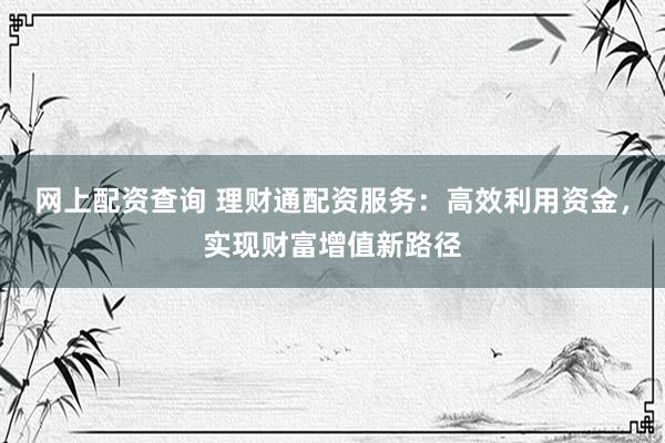 网上配资查询 理财通配资服务：高效利用资金，实现财富增值新路径
