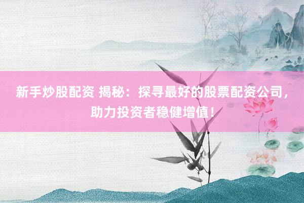 新手炒股配资 揭秘：探寻最好的股票配资公司，助力投资者稳健增值！
