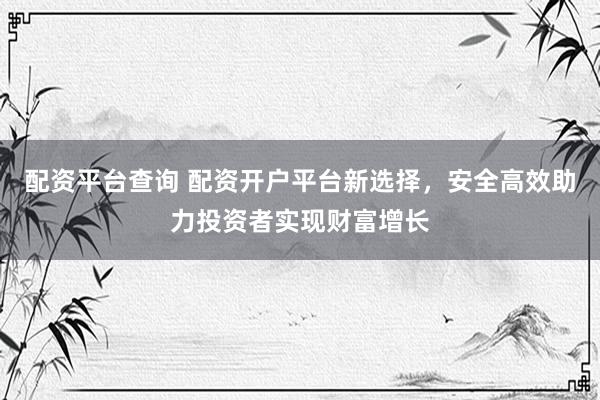 配资平台查询 配资开户平台新选择，安全高效助力投资者实现财富增长